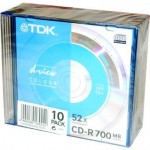CD-R диск TDK 52x 10ш Slim Col