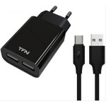 Сетевое зарядное устройство TFN 2 USB, 2,4 A, (WC2U24AUSBCBK) black